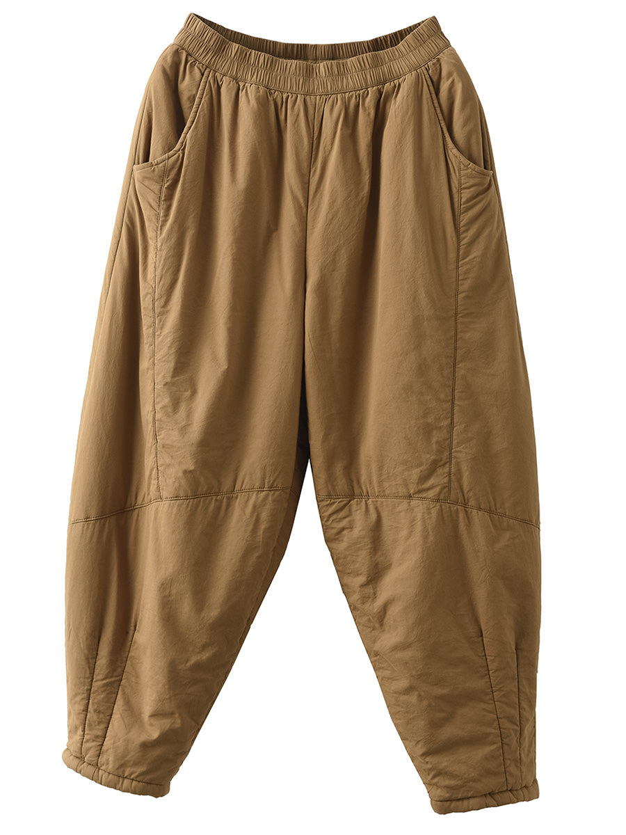 Plus Size Women Vintage Solid Spliced Padded Harem Pants