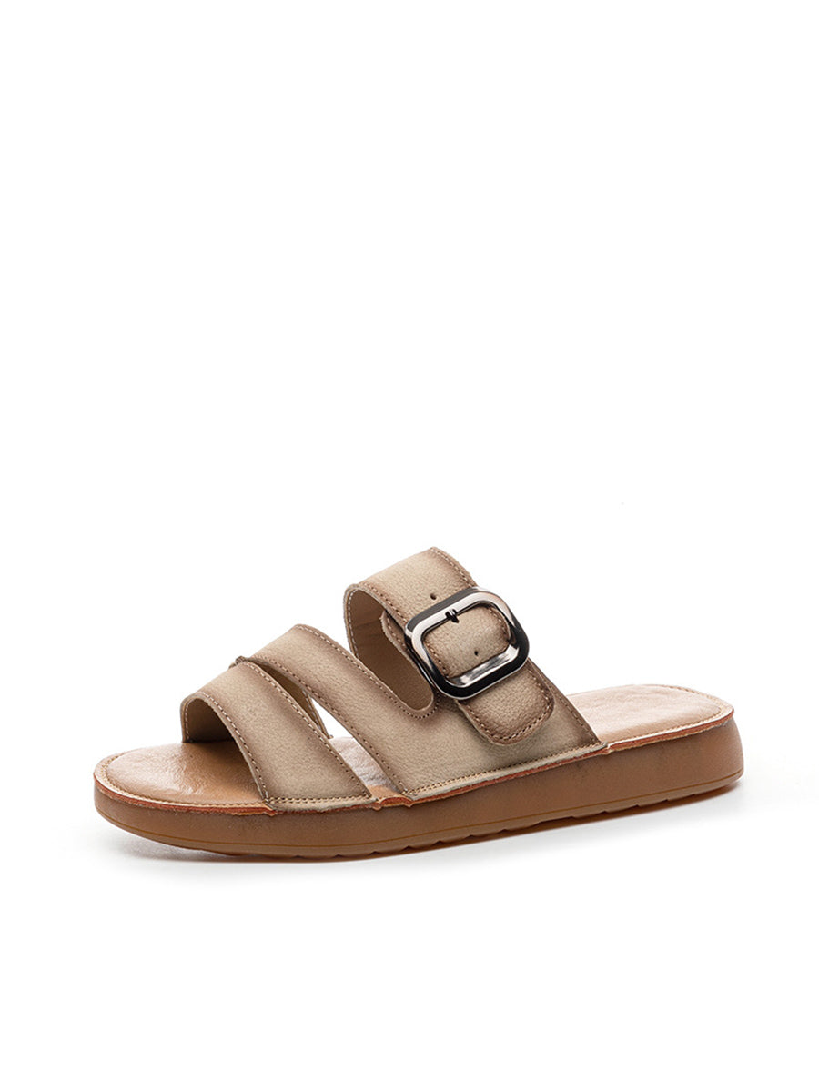 Women Summer Casual Leather Flat Slippers