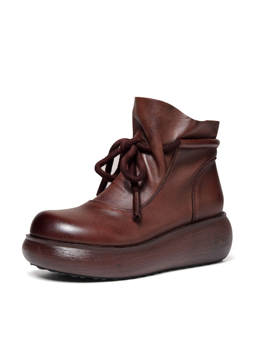 Women Vintage Winter Leather Spliced Platform Boots