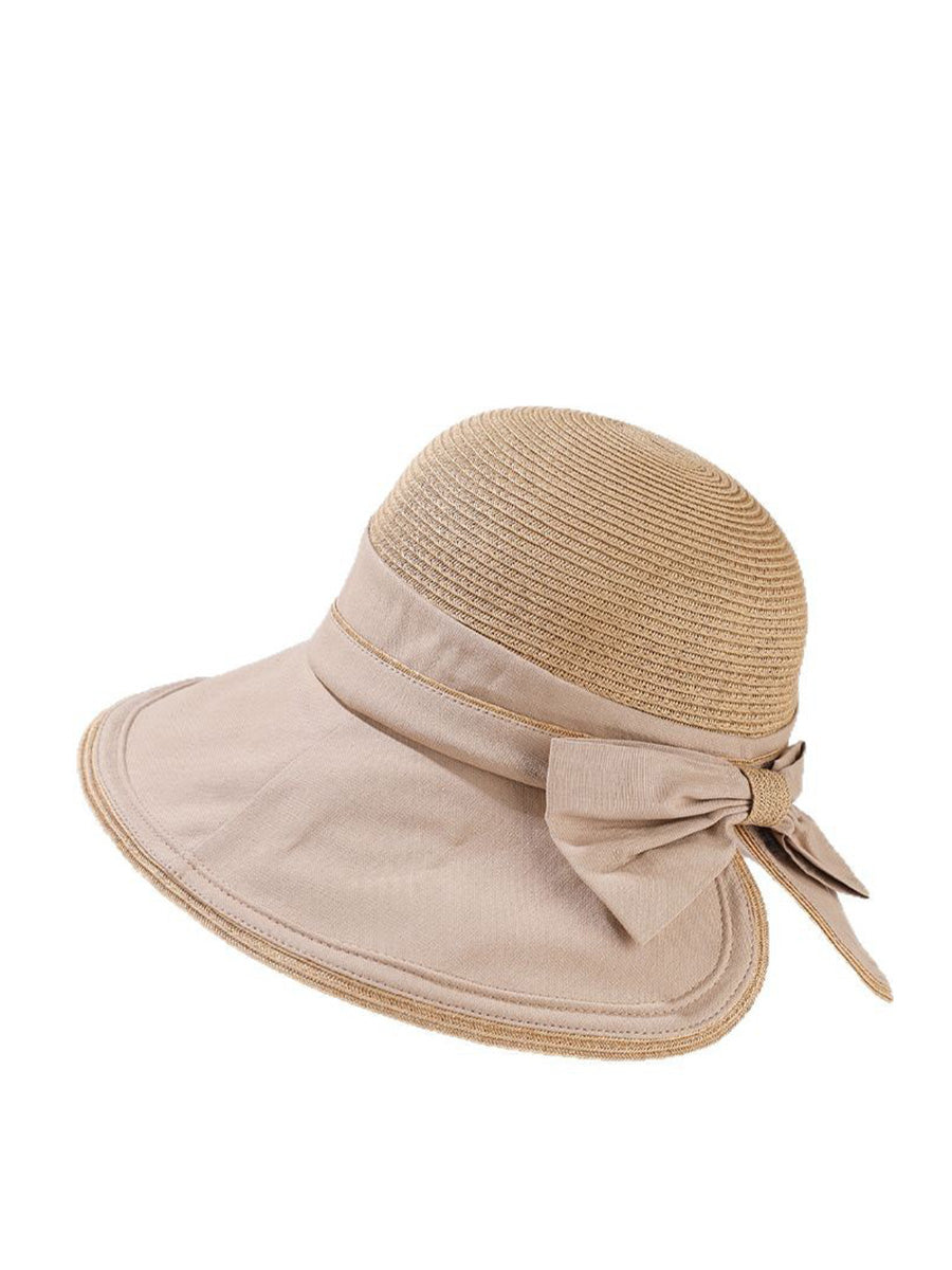 Women Casual Straw Spliced Bowknot Sunproof Hat