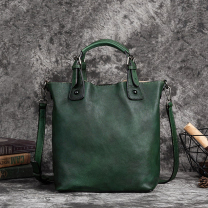 Vintage Solid Genuine Leather Handbag For Women