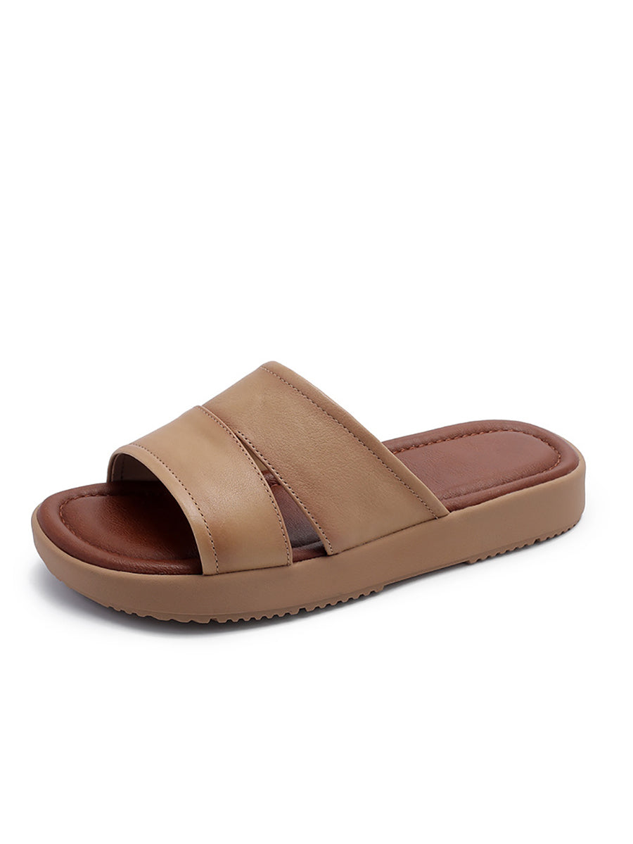 Women Summer Casual Genuine Leather Flat Slippers