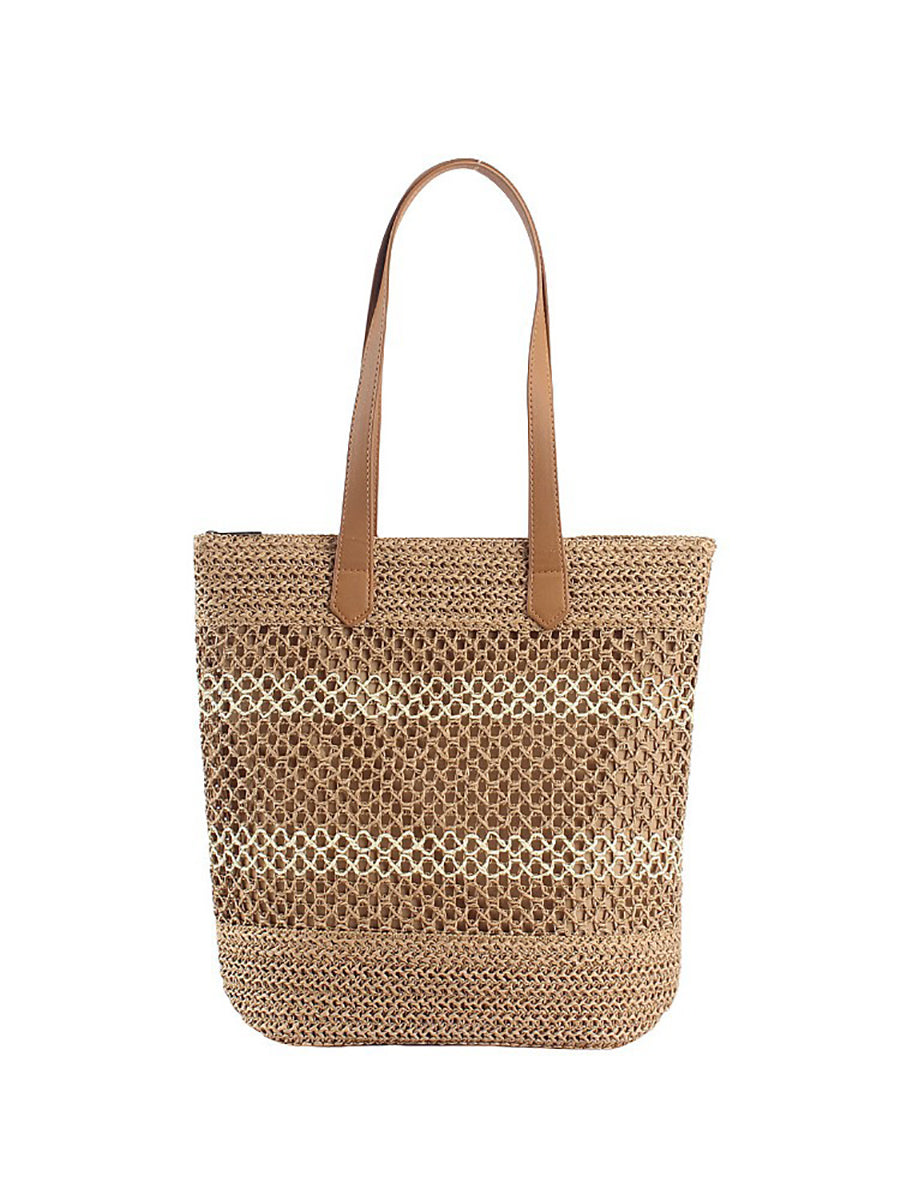 Women Summer Straw Weave Colorblock Shoulder Bag