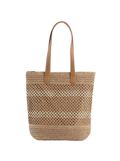 Women Summer Straw Weave Colorblock Shoulder Bag