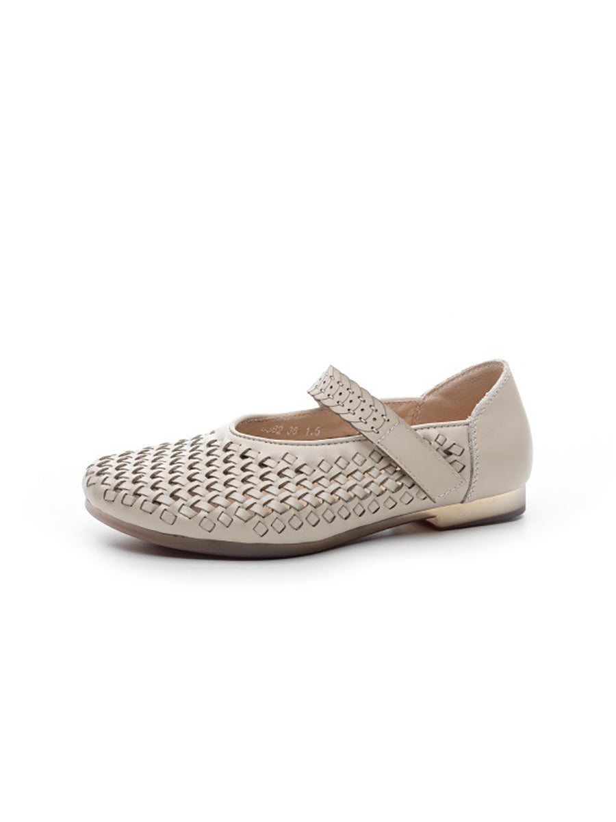 Women Summer Leather Hollow Out Low Heel Shoes