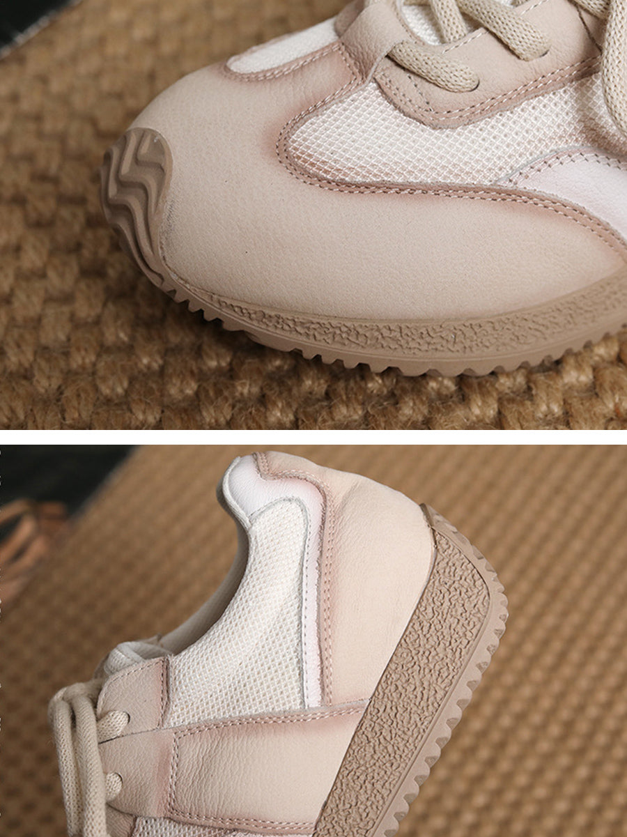 Women Casual Colorblock Leather Flat Sport Shoes