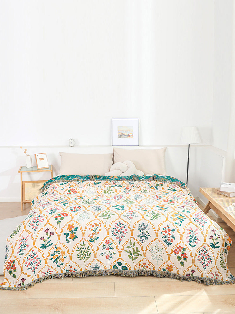 100%Cotton Queen Bedcover Flower Tassel Sofa Blanket