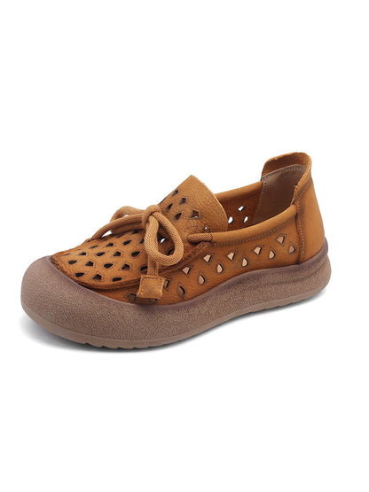 Women Summer Genuine Leather Hollow Out Flat Shoes