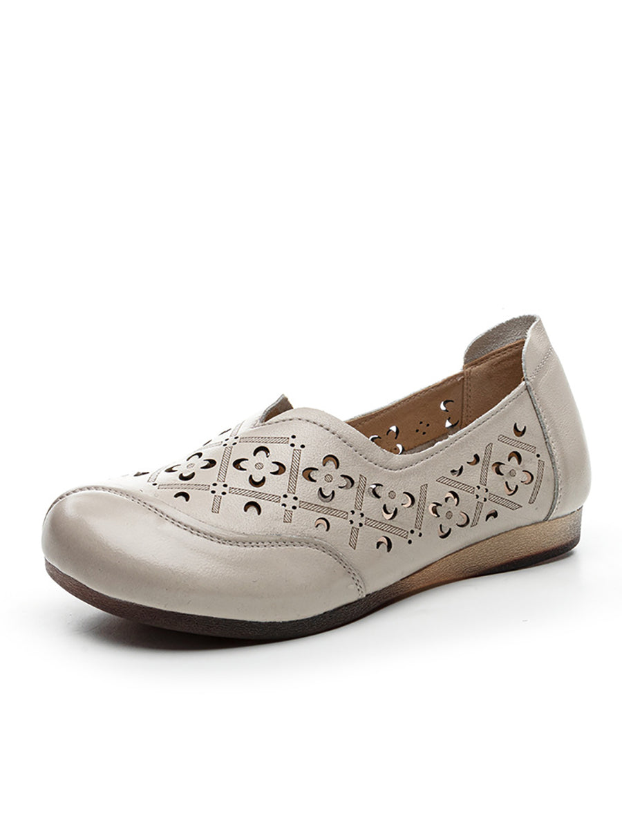 Women Soft Genuine Leather Hollow Out Low Heel Shoes