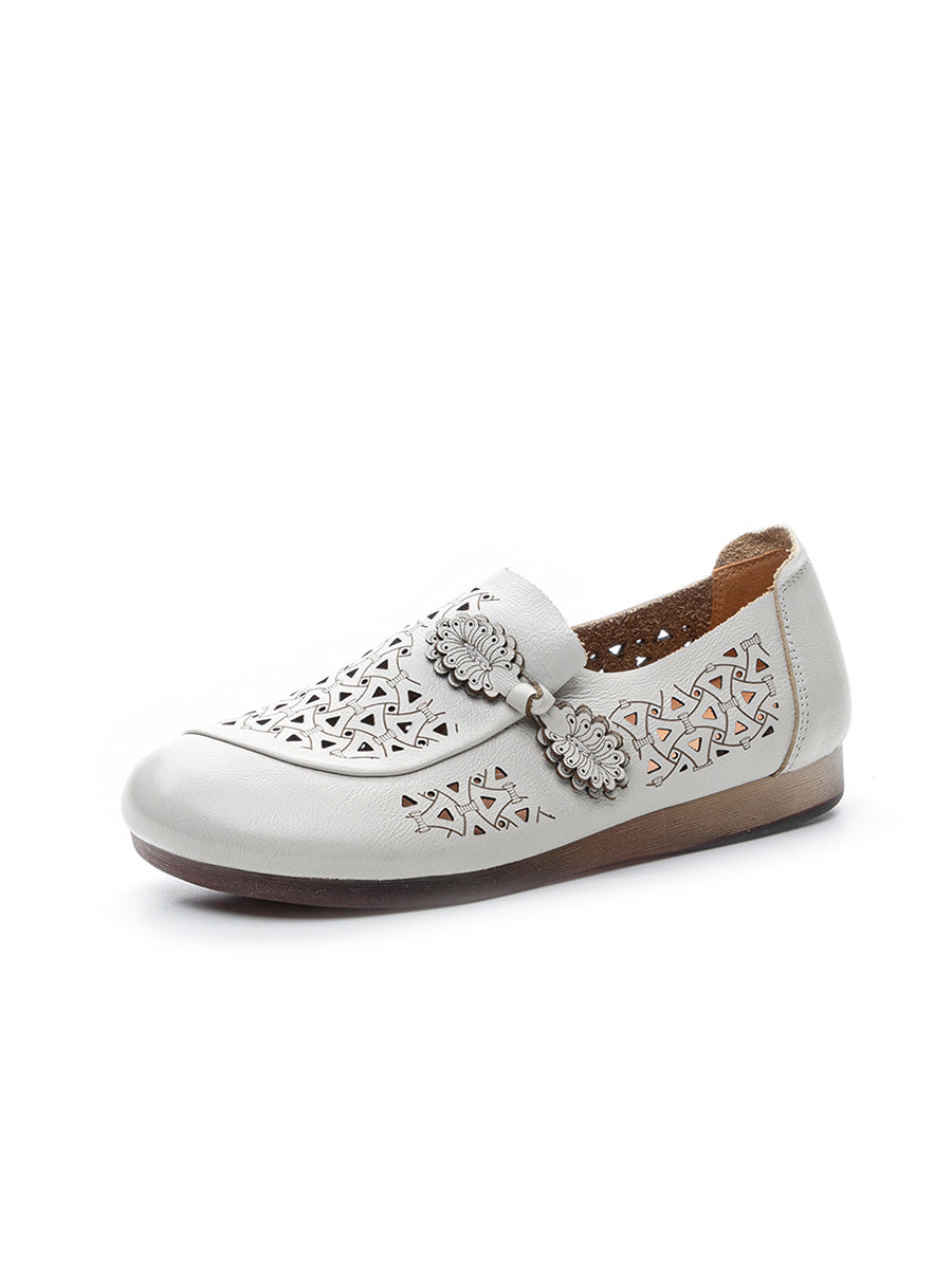 Women Summer Genuine Leather Hollow Out Low Heel Shoes