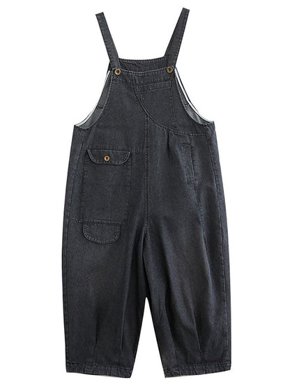 Plus Size Women Summer Solid Casual Loose Denim Jumpsuits