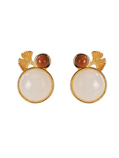 Women Vintage Jade Alloy Leaf Earrings