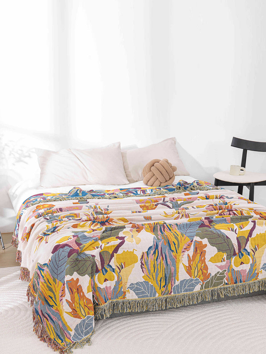 100%Cotton Flower Bedcover Tassel Sofa Blanket