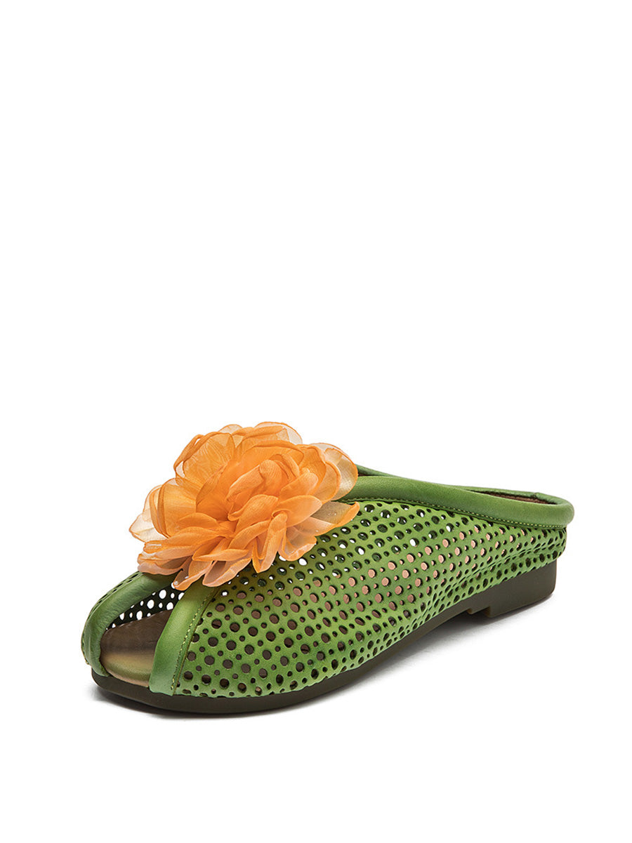 Women Casual Summer Genuine Leather Flower Sandals