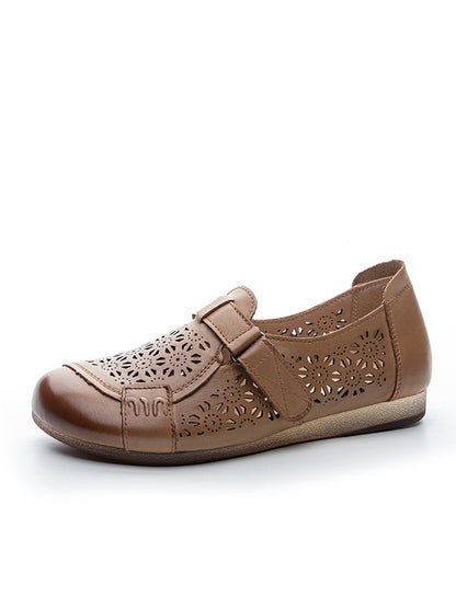 Women Summer Hollow Out Leather Low Heel Shoes
