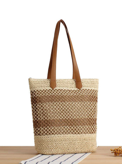 Women Casual Colorblock Straw Weave Shoulder Bag
