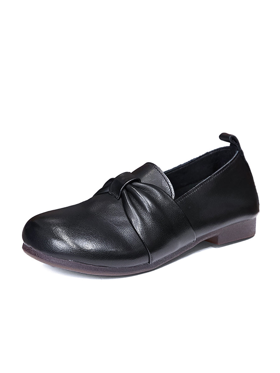 Women Vintage Soft Leather Knot Low Heel Shoes