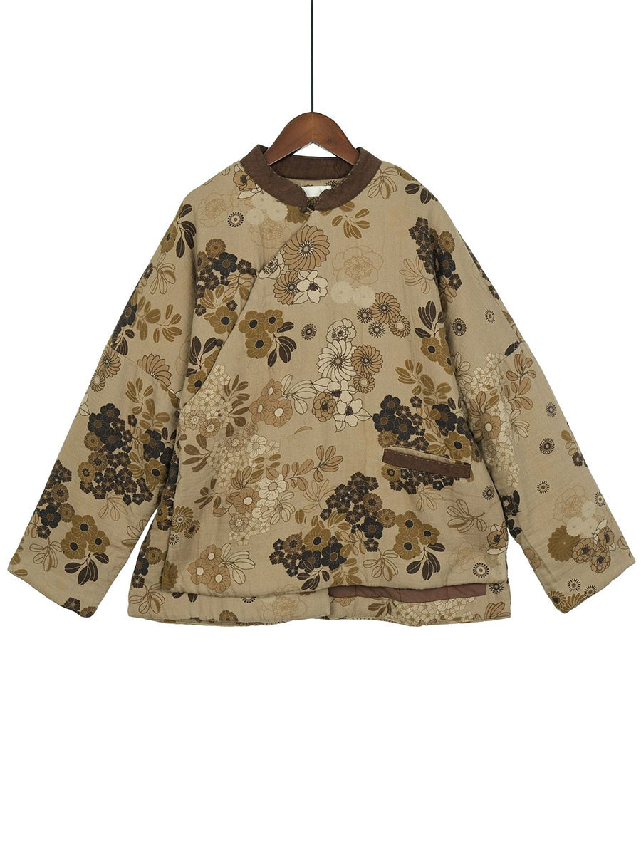 Women Vintage Floral Cotton Winter Padded Coat