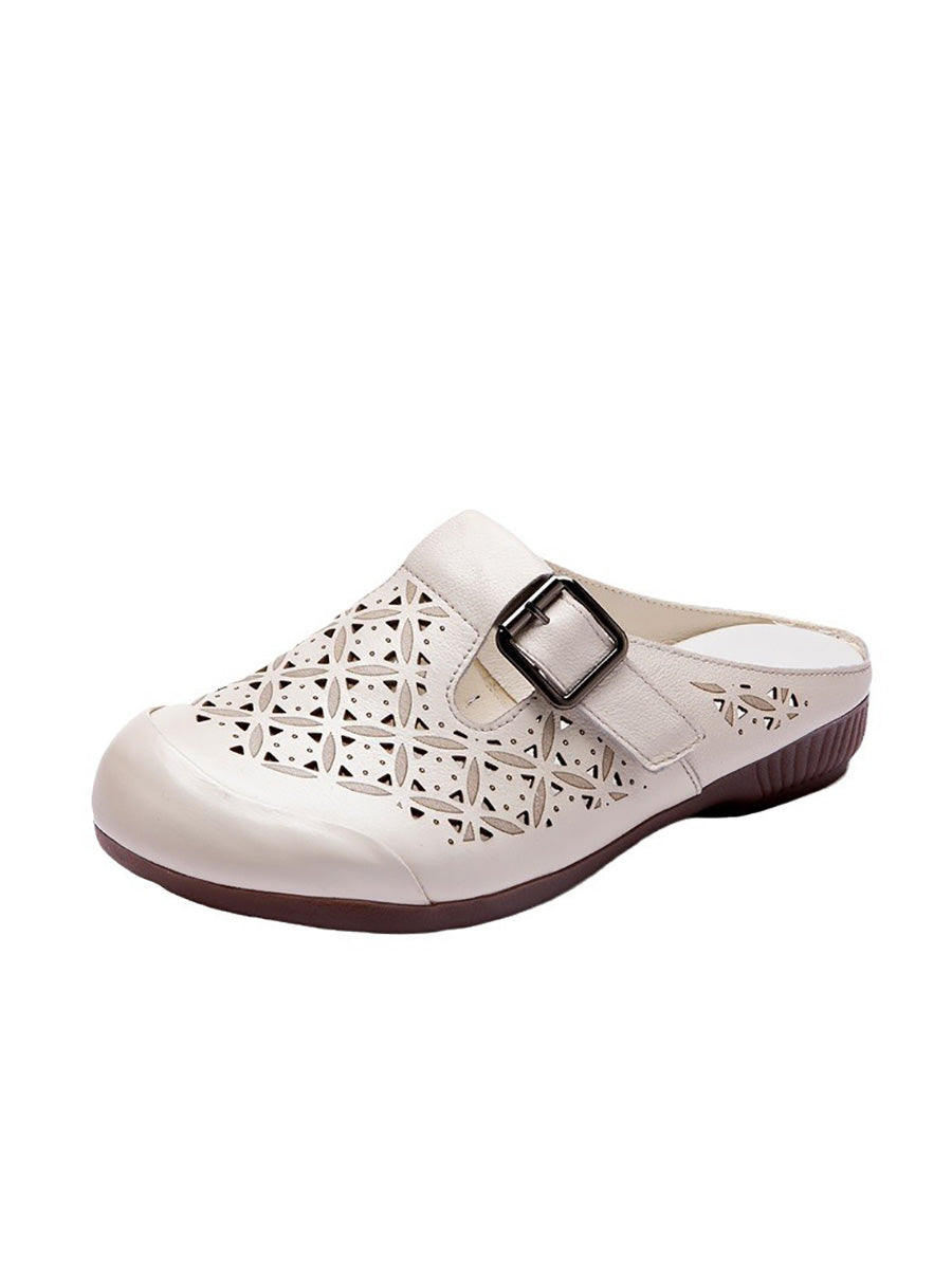 Women Vintage Genuine Leather Hollow Out Low Heel Shoes