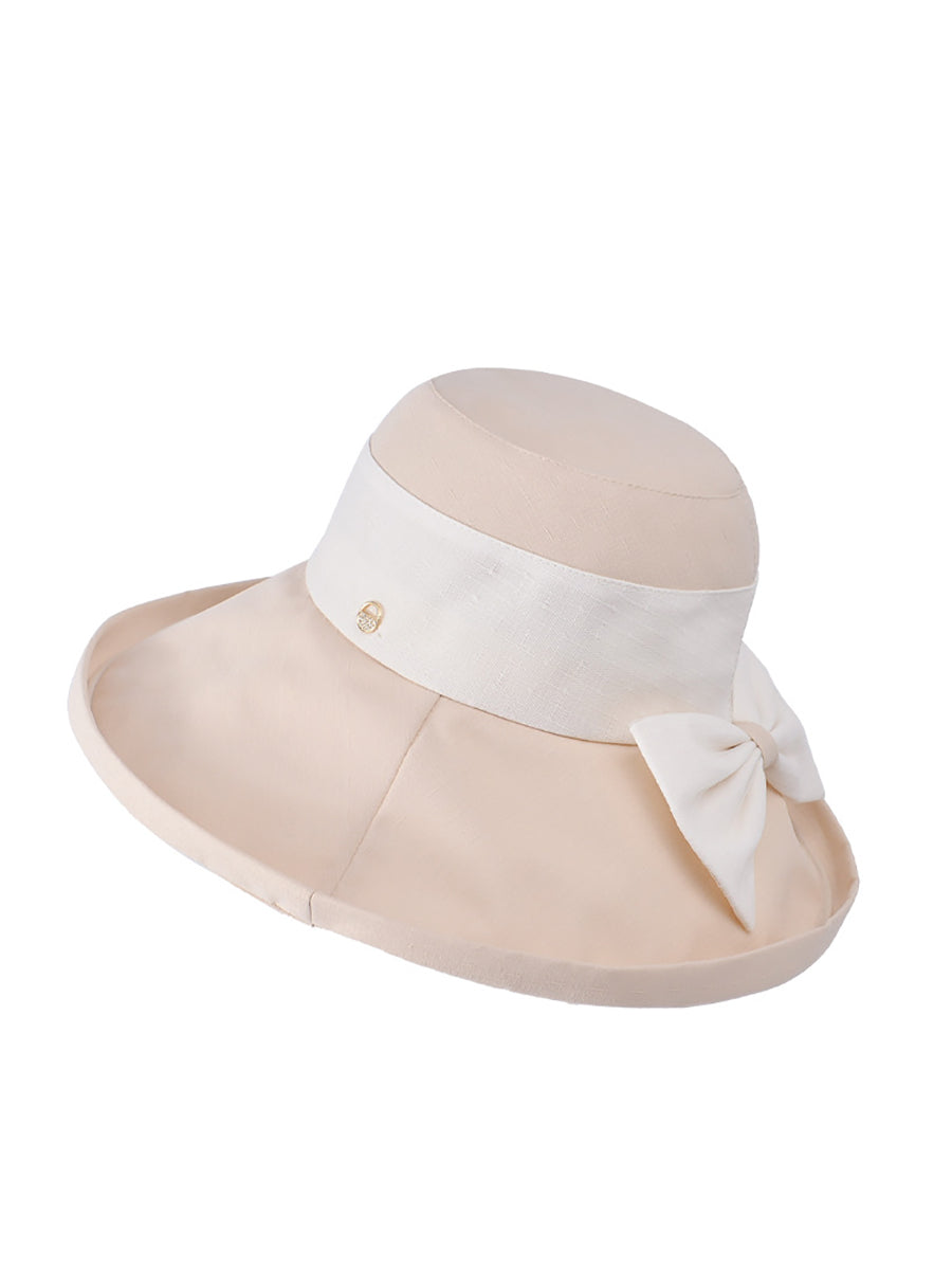 Women Summer Sunproof Colorblock Bowknot Hat