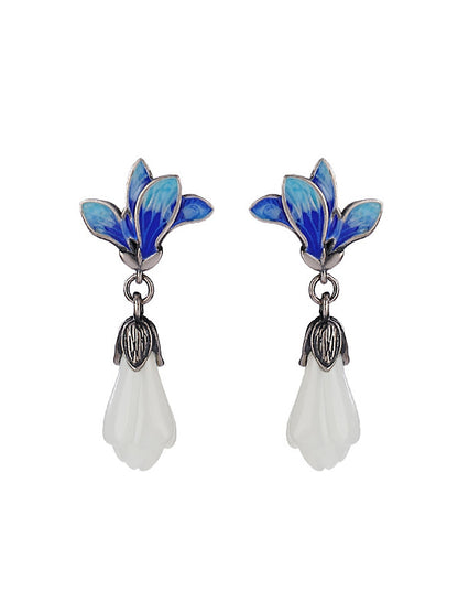 Women Ethnic Jade Magnolia Enamel Flower