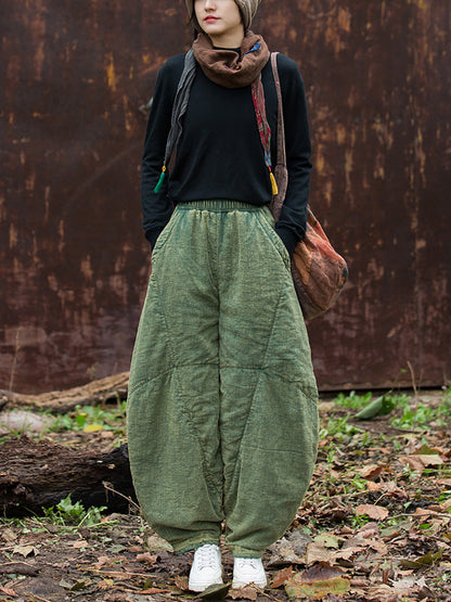 Women Vintage Autumn Solid Spliced Padded Harem Pants