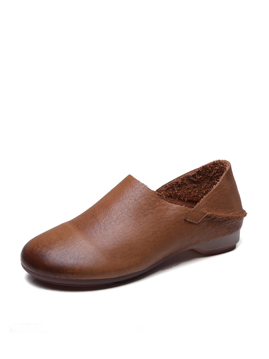 Women Retro Soft Leather Spliced Solid Low-Heel Shoes