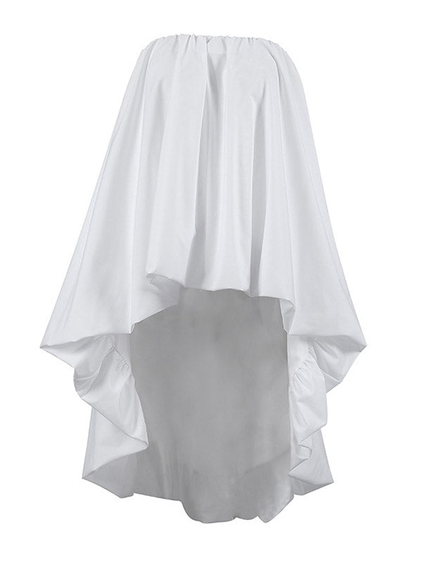 High-Low Sleeveless Elasticity Pleated Solid Color Split-Joint Tube Blouses&Shirts Tops