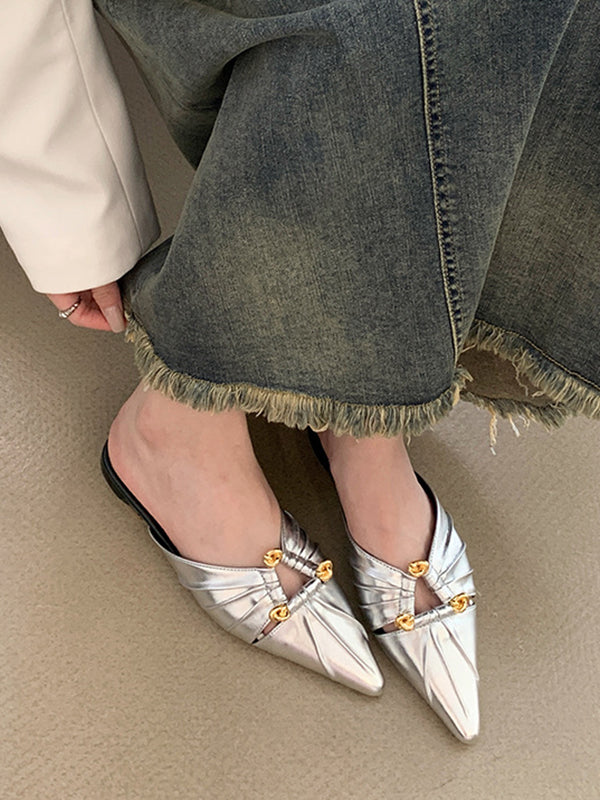 Hollow Pointed-Toe Split-Joint Sandals Slippers&Mules