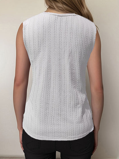 Loose Sleeveless Jacquard Split-Joint V-Neck Vest Top