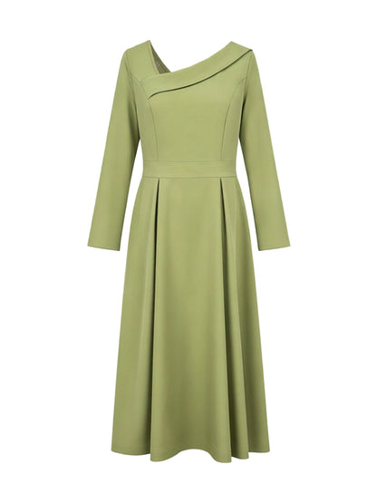 A-Line High Waisted Pleated Pockets Solid Color V-Neck Maxi Dresses