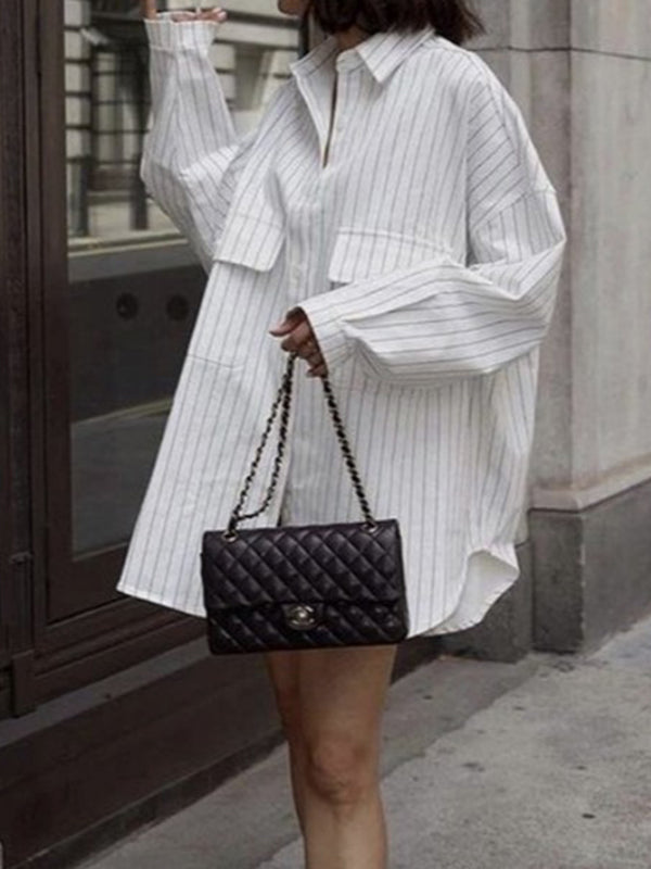 Long Sleeves Loose Buttoned Striped Lapel Blouses&Shirts Tops
