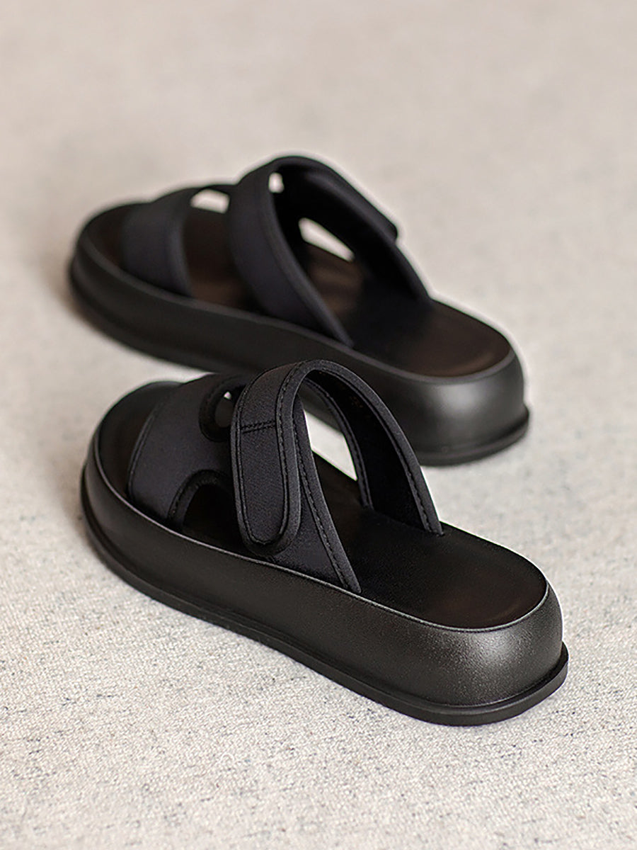 Women Summer Casual Genuine Leather Platform Slippers