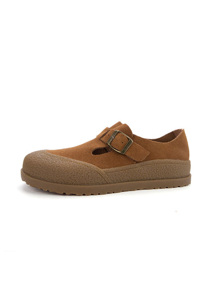 Women Summer Retro Genuine Suede Leather Flat Shoes