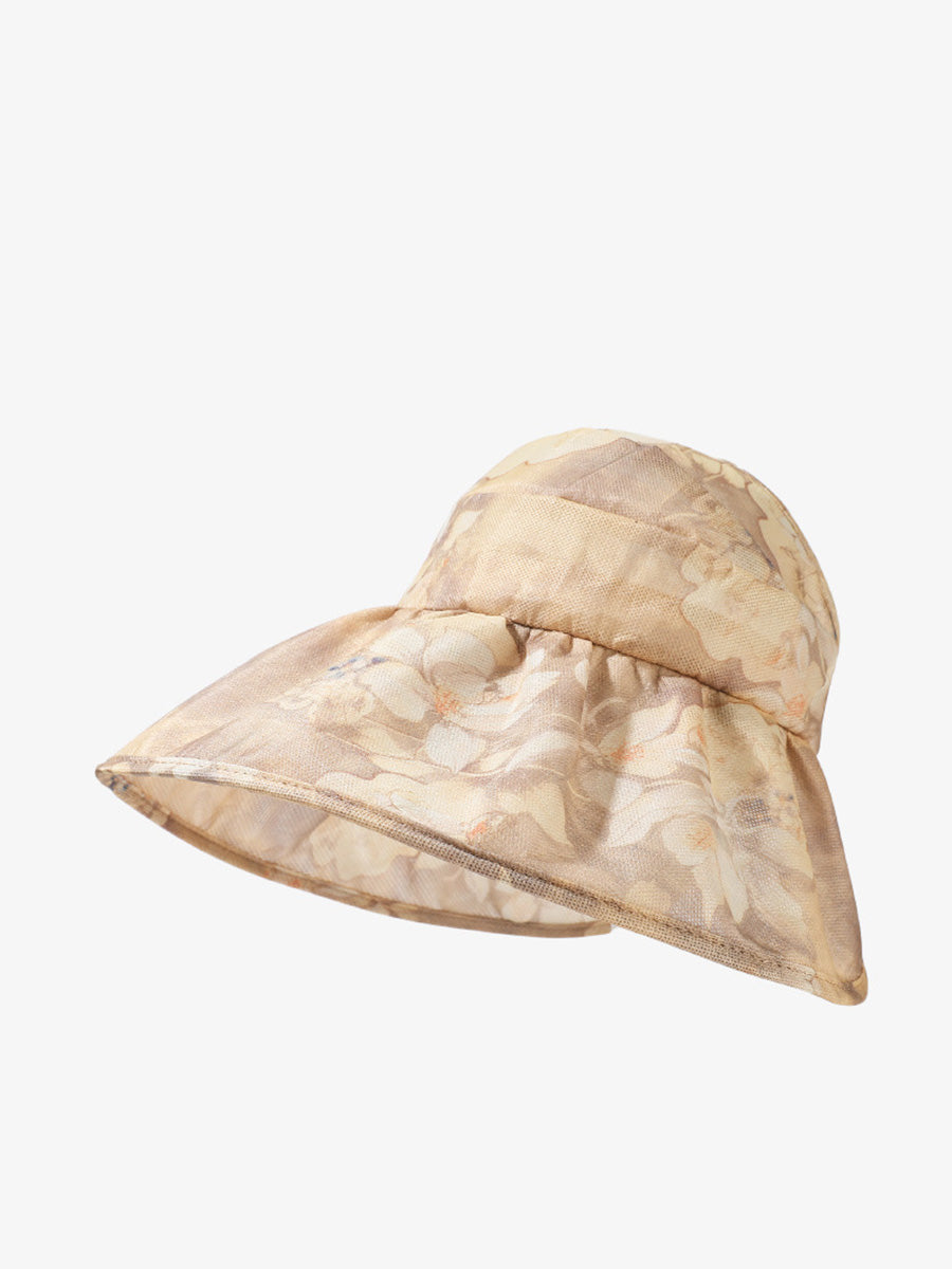 Women Summer Artsy Flower Large Brim Sunproof Hat