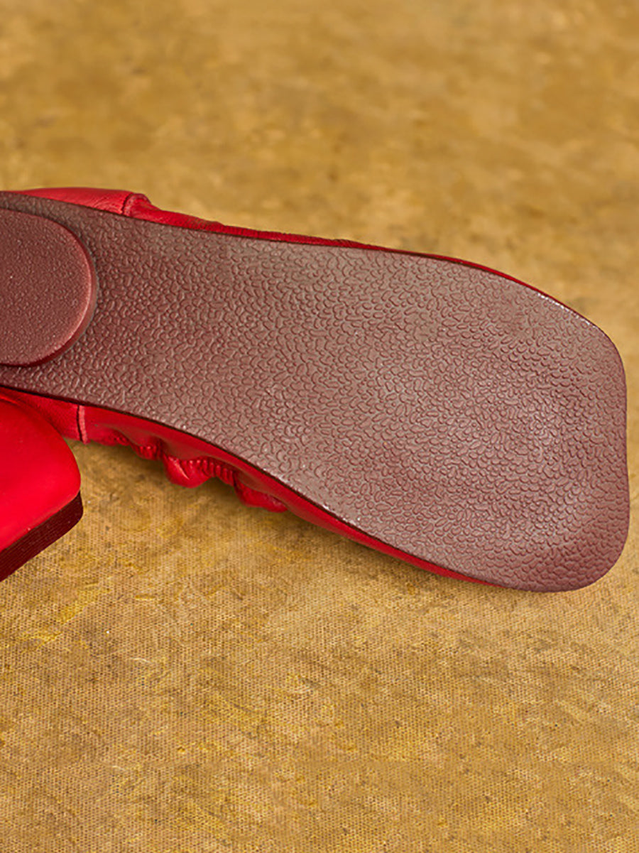 Women Summer Pure Color Soft Leather Flat Shoes