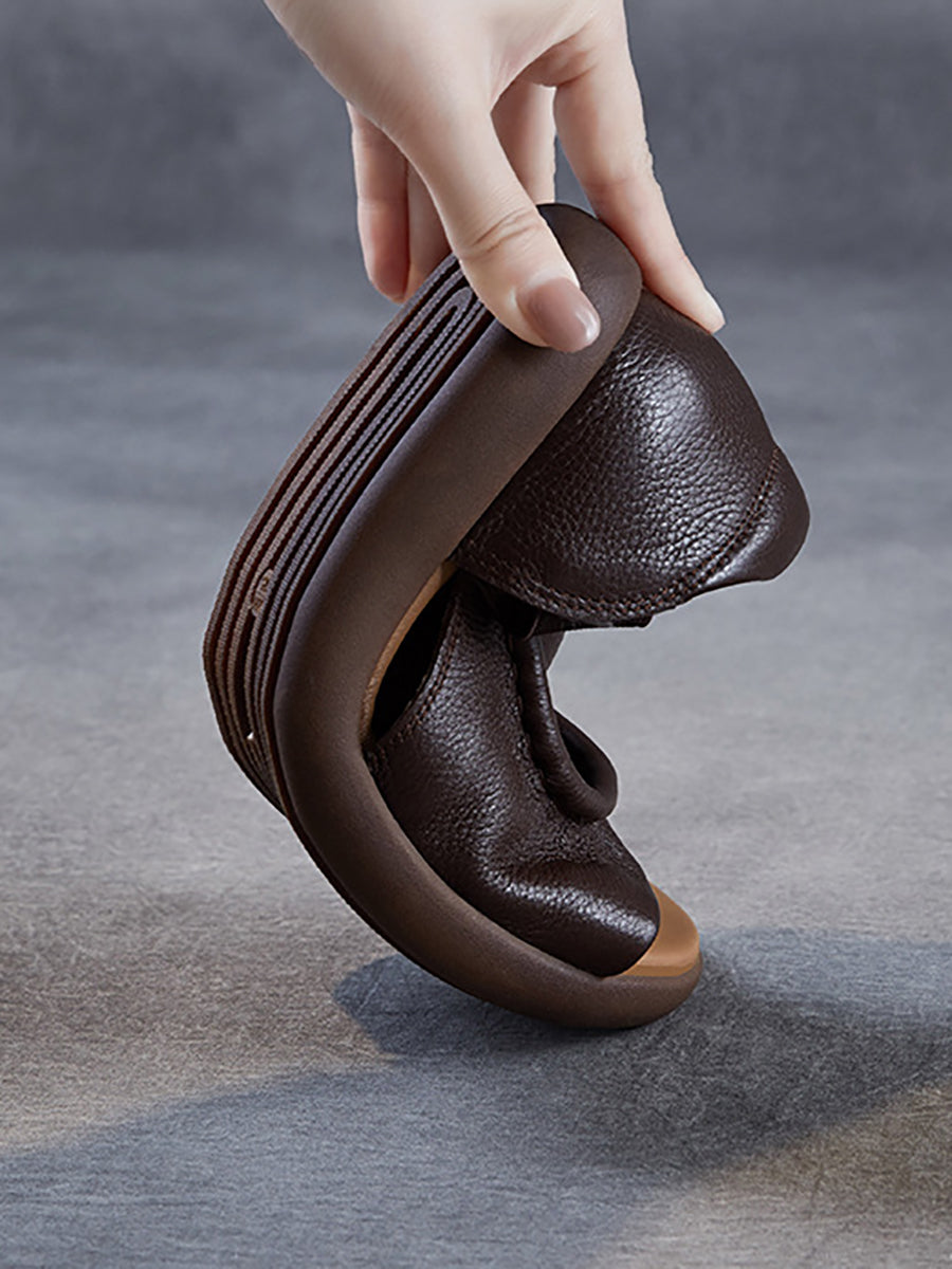 Women Summer Leather Open-Toe Flat Sandals