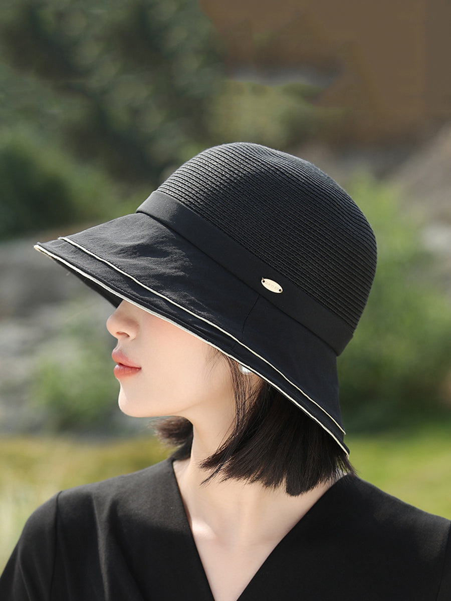 Women Casual Summer Straw Spliced Sunproof Hat