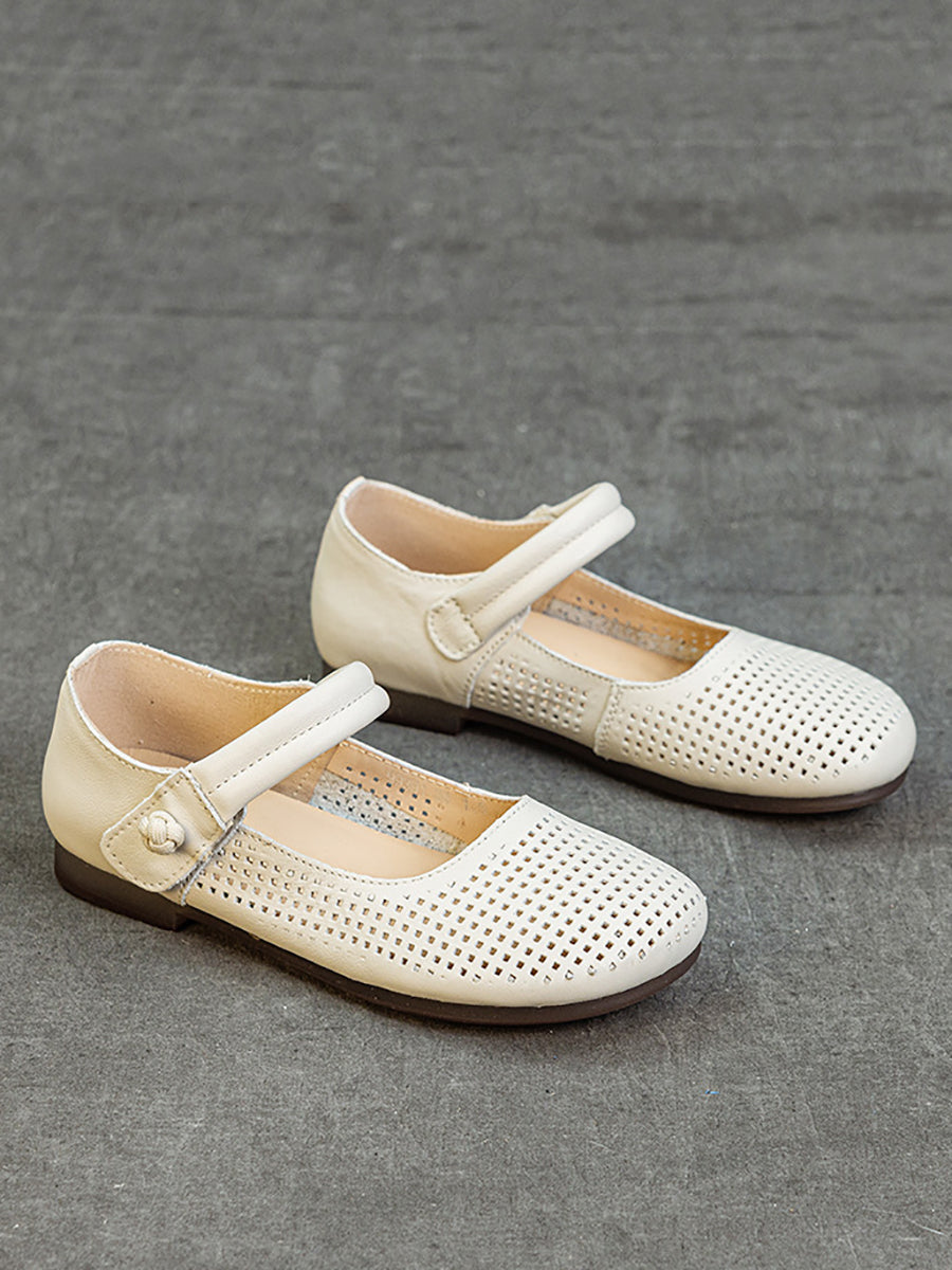 Women Casual Summer Genuine Leather Hollow Out Shoes