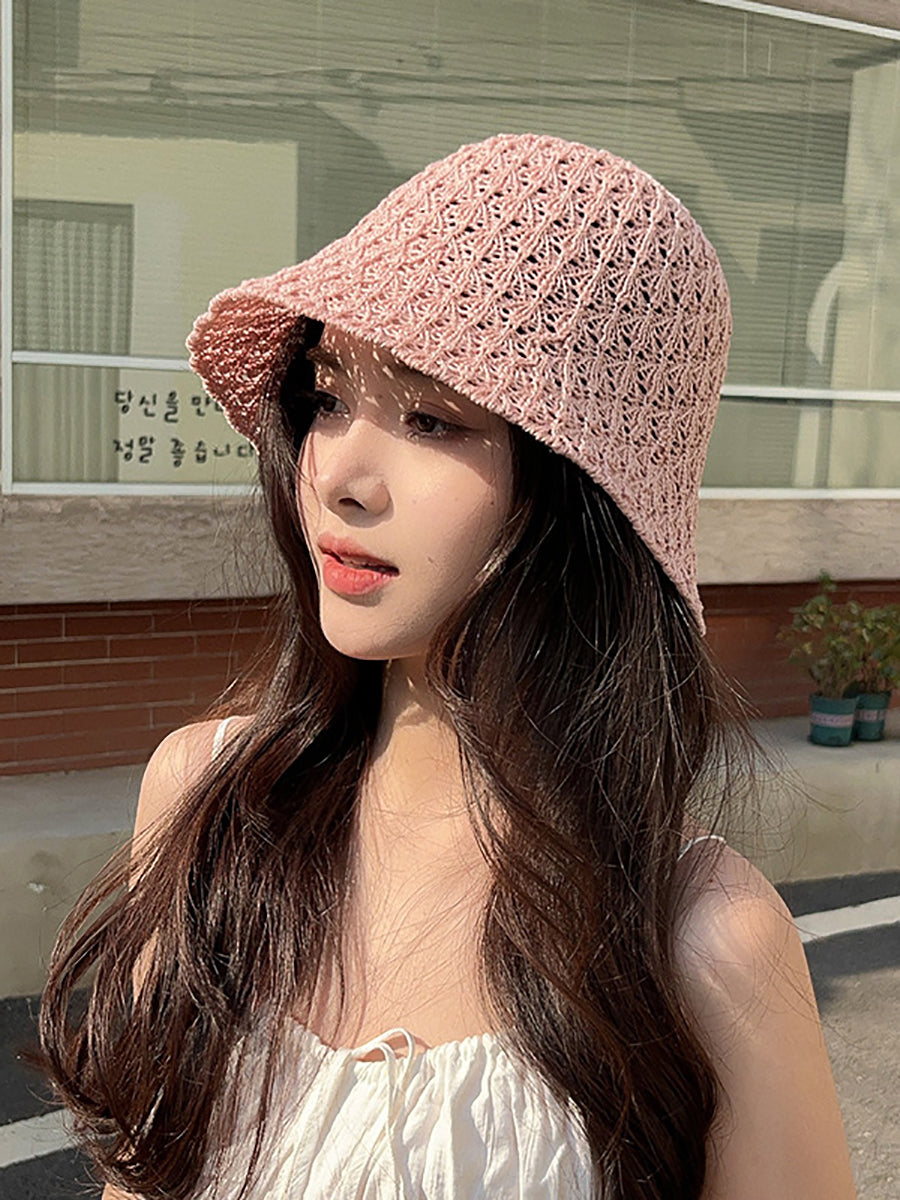 Women Summer Weave Hollow Out Bucket Hat