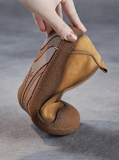 Women Summer Genuine Leather Colorblock Flat Shoes