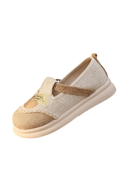 Women Ethnic Embroidery Linen Spliced Flat Shoes