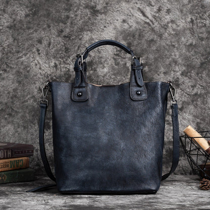 Vintage Solid Genuine Leather Handbag For Women