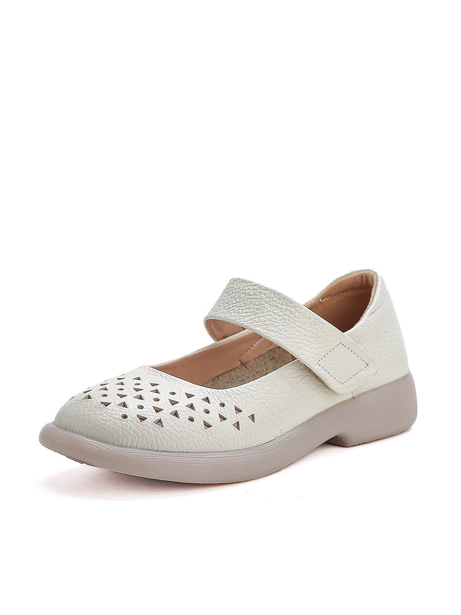 Women Vintage Summer Leather Hollow Out Platfrom Shoes