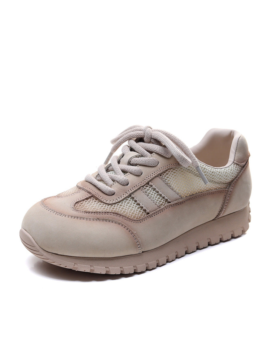 Women Casual Genuine Leather Spliced Flat Sport Shoes