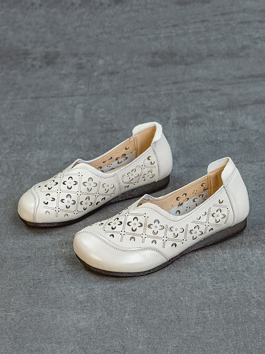 Women Soft Genuine Leather Hollow Out Low Heel Shoes