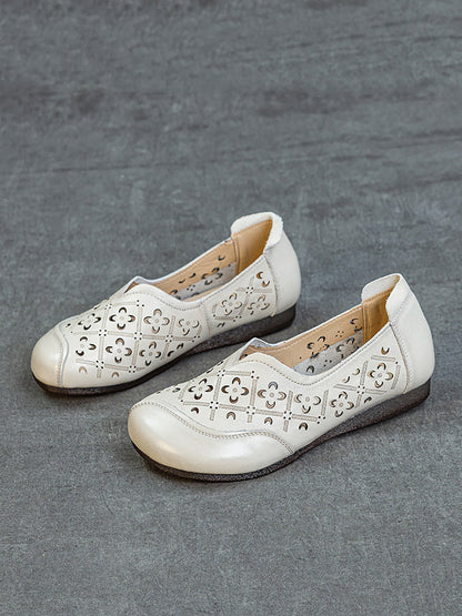 Women Soft Genuine Leather Hollow Out Low Heel Shoes