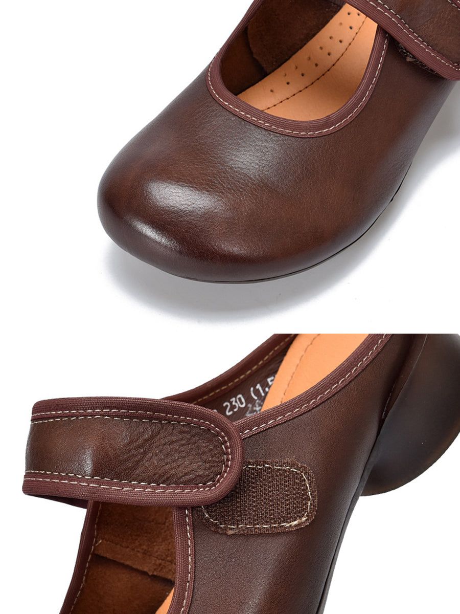 Women Artsy Genuine Leather Mary Jane Low Heel Slippers