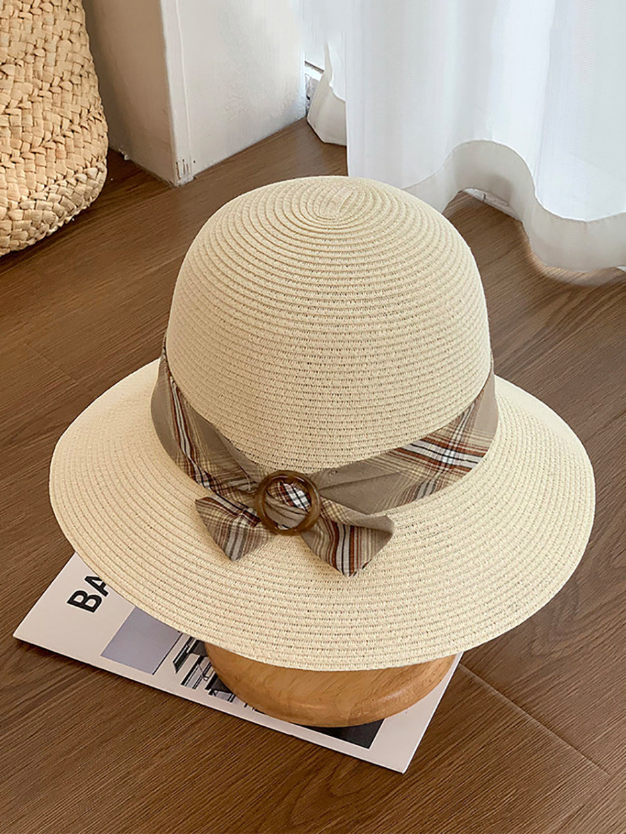 Women Summer Casual Ribbon Straw Hat
