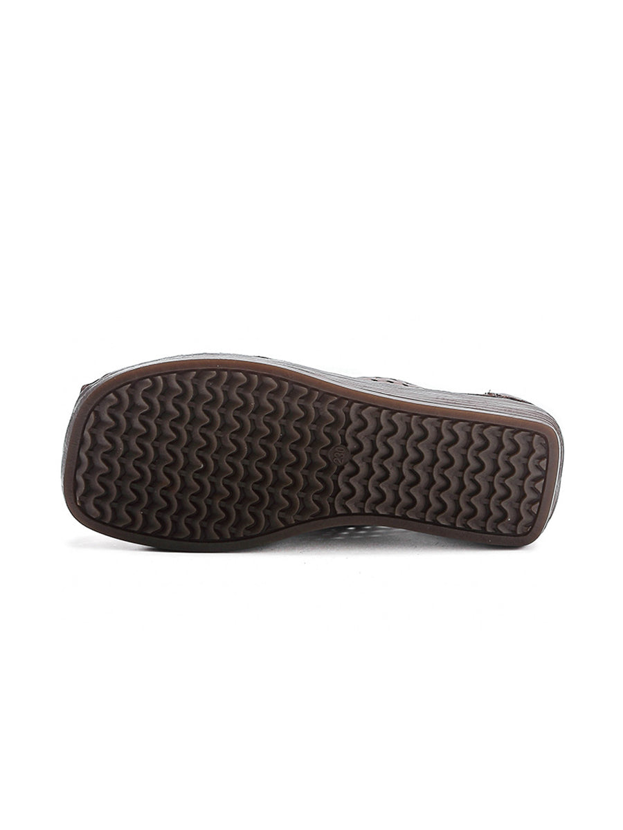 Women Vintage Genuine Leather Hollow Out Platform Shoes